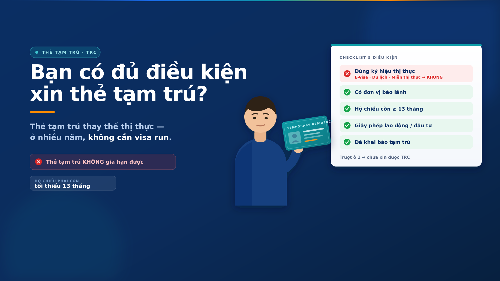 Thẻ tạm trú cho người nước ngoài 2026: Checklist 5 điều kiện và sự thật về việc "gia hạn"