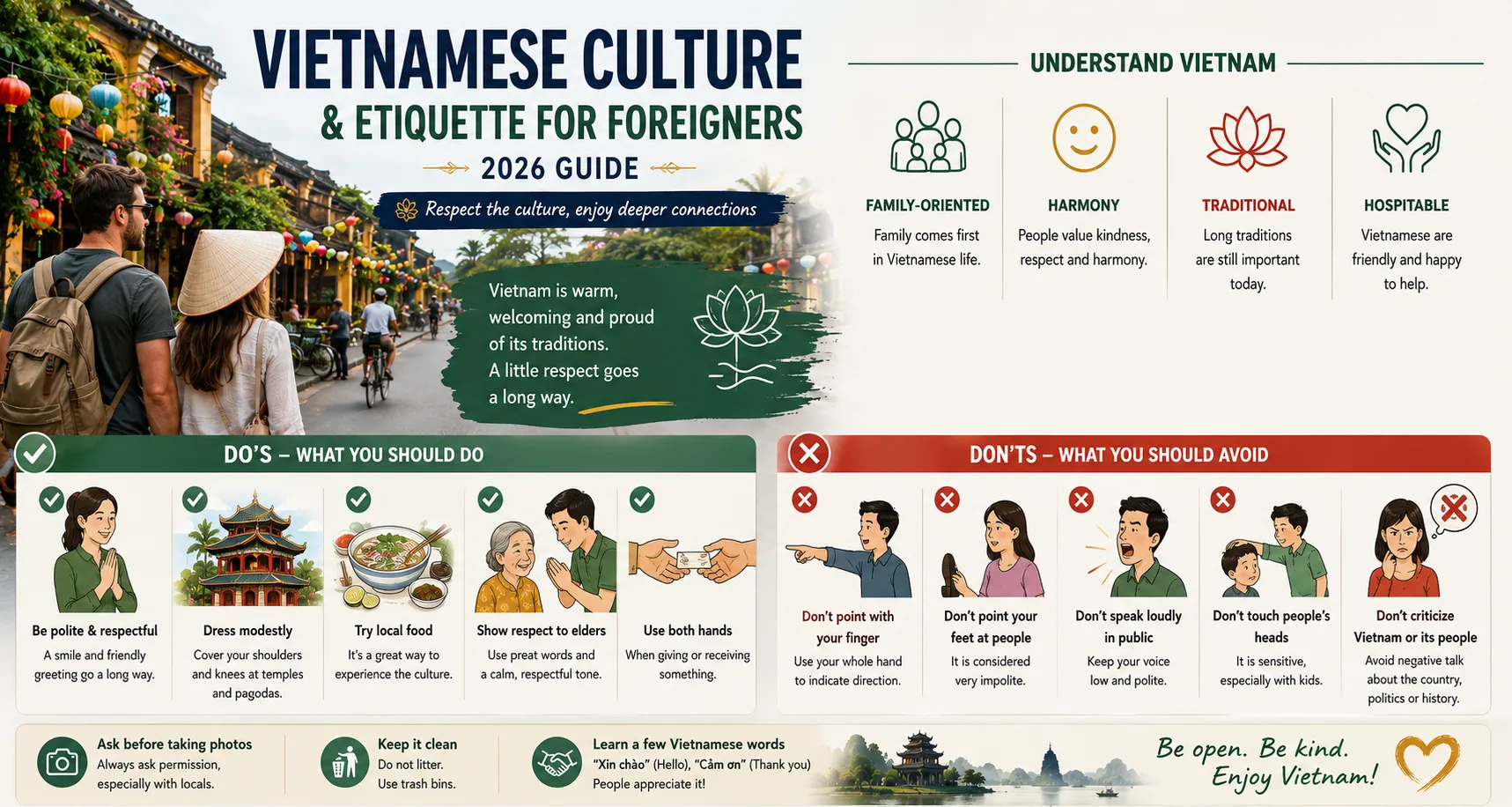 Văn hoá & phép lịch sự Việt Nam cho người nước ngoài 2026: nên và không nên
